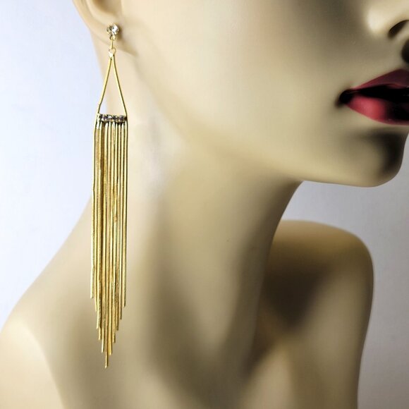 Gold Tassel Chandelier Earrings - Picture 4 of 7